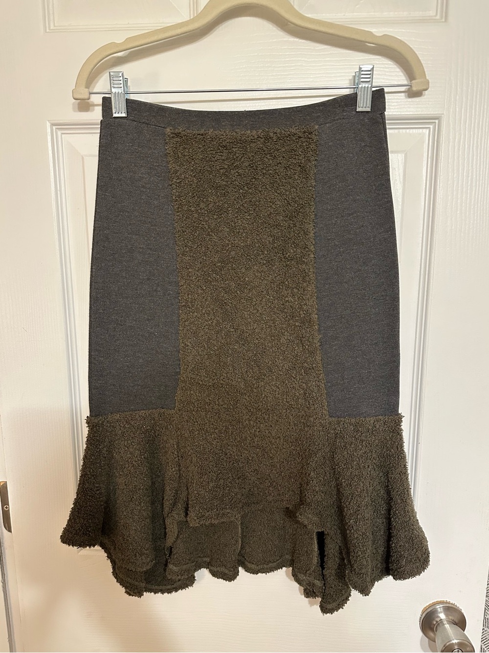 Women’s Ruffle Hem Flare Skirt S Gray Olive Green Fairy Grunge Earthy Goblincore